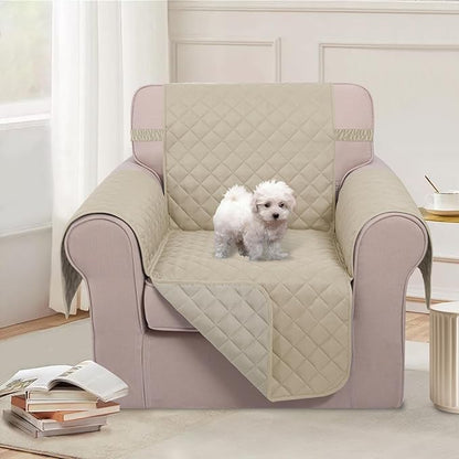 U-NICE HOME Recliner Chair Covers Reversible Chair Cover Pet Covers for Dogs with Elastic Straps Water Resistant Diamond Quilted (23''Armchair, Sand/Beige)