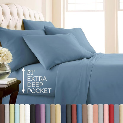 Southshore Fine Living, Inc. 4-Piece Deep Pocket Twin Sheet Set, 21-Inch Twin Deep Pocket Fitted Sheet, Microfiber Sheets, Standard Pillow Cases Set of 2, Blue Bedding Sets, Coronet Blue Sheets