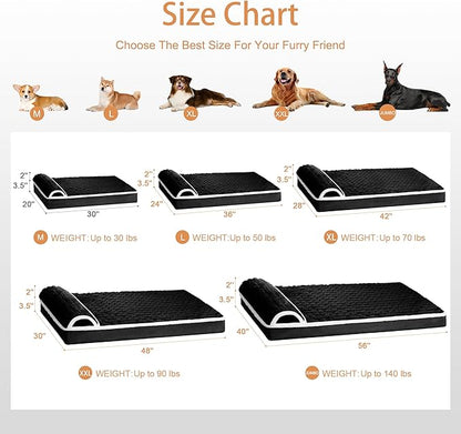 Orthopedic Dog Bed Large Sized Dog with Pillow 36''X24'', Waterproof Soft Comfortable Egg Crate Foam Pet Crate Beds Mat with Removable Washable Cover and Non-Slip Bottom, Black