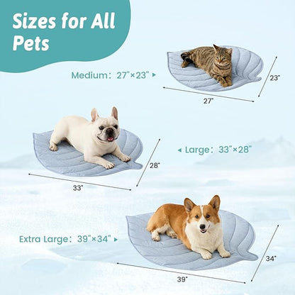 COZY KISS Dog Cooling Mat, Q-Max > 0.4 Leaf Shaped Pet Pad, Liquid Pee Proof Summer Mat for Cats, Washable Sleep Blanket for Bed Couch Floor Indoor, 33x28 inch, Blue