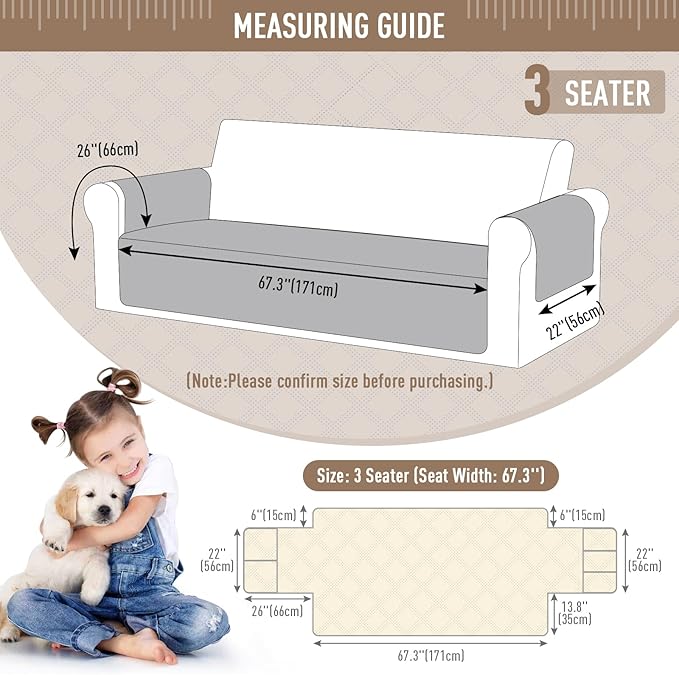 TAOCOCO Waterproof Couch Covers for Pets Dogs with Non Slip Backing, Sofa Seat Covers with Side Pocket for 3 Cushion Couch Washable Dog Couch Cover Protector Sofa Slipcovers(Sofa, Off White)