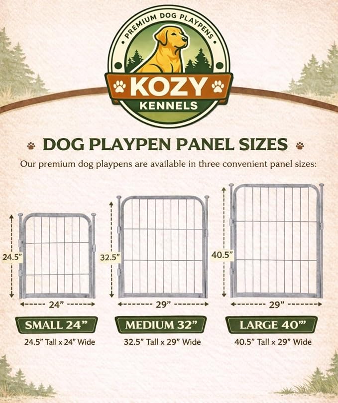 Dog Playpen w/Octagon Bottom Pad & Top Cover - 40 inch, 8 Panel Portable Grey Metal Pet Play Pen for Medium & Large Dogs - Indoor/Outdoor Kennel Cage for Home, Yard, RV, or Camping