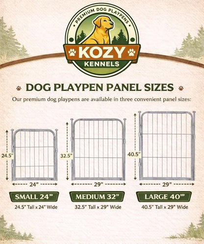 Dog Playpen w/Octagon Bottom Pad & Top Cover - 40 inch, 8 Panel Portable Grey Metal Pet Play Pen for Medium & Large Dogs - Indoor/Outdoor Kennel Cage for Home, Yard, RV, or Camping