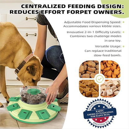 KADTC Dog Puzzle Toy, 2 Levels of Step-by-Step Challenge, Spin-to-Release Treat Dispenser, Slow Feeder & Mental Stimulation Enrichment Toy for Small Medium Large Dogs