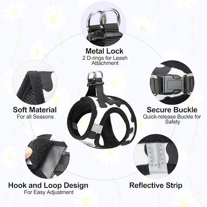 BEAUTYZOO Step in Dog Harness and Leash Set, Floral Pattern Reflective Dog Harness No Pull No Choke Puppy Harness for XXS XS S Dogs Cats, Soft Padded Mesh Vest Harnesses for Girl and Boy Pets