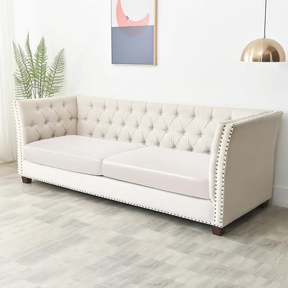 Yates Home PU Leather Couch Sofa Cushion Slipcover Water-Proof Elastic Chair RV Seat Covers Loveseat Slip Cover for Seater Replacement in Living Room（2 Piece Large Sofa Cushion Covers,Beige