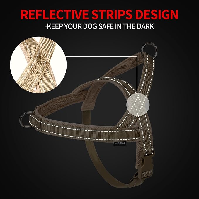 No Pull Dog Harness and Leash Set-Reflective Vest with Handle&5FT Dog Leash with Car Seatbelt Clip,Breathable Mesh&Quick Fit Dog Harness Easy for Medium Large Dogs Training Walking (Brown,S)
