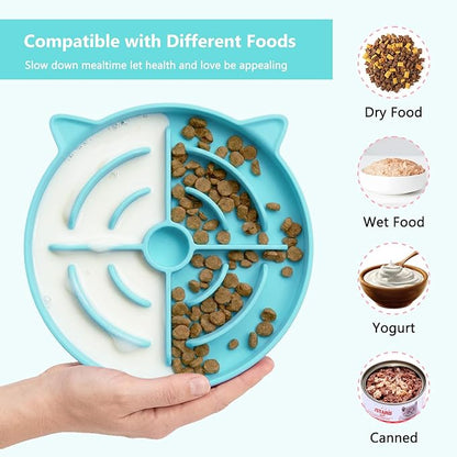 YINEYA 2 Pcs Silicone Slow Feeder Cat Bowl, Cat Slow Feeder for Food Training, Interactive Puzzle Bowls for Puppy, Kitten Dishes to Prevent Overeating, Treat Toys Suitable for Dry and Wet Food