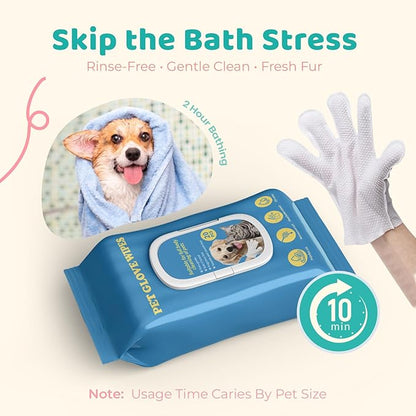 Pet Glove Wipes for Dogs & Cats, No Rinse Full Body Cleaning Large Gloves (9.84 x 9.05 inch), Gentle Grooming for Paws Face Ears Eyes Coat, Alcohol Free, 20 Count