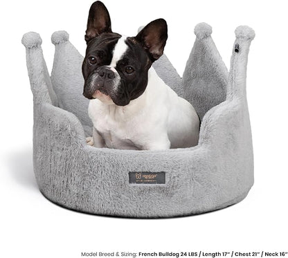 NANDOG Crown Dog Bed for Small Dogs & Cats – Soft Plush Round Pet Bed, Cozy Royal Design, Comfortable Indoor Puppy Bed for Crate or Kennel, Light Gray, Medium