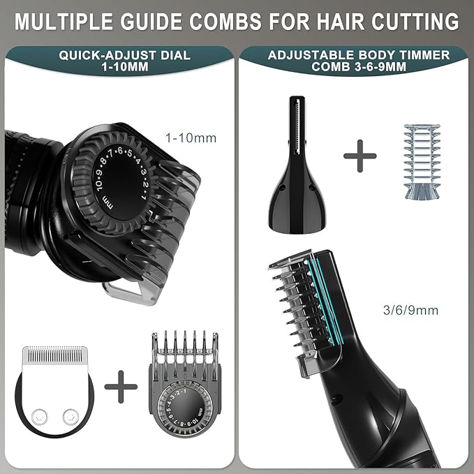 Hatteker 8-in-1 Mens Grooming Kit - Zero-Gap T-Blade Trimmer, IPX7 Waterproof Cordless Set with Hair Clipper/Beard Trimmer/Nose Trimmer, USB Rechargeable (1.5H Charge 180M Use) for Home & Travel