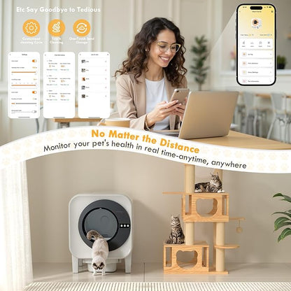 2025 Automatic Litter Box Self Cleaning,Self Cleaning Litter Box for Multiple Cats, Smart App Control Dynamic Monitoring,75L Large Space Dual Safety Protection, Odor Control, 3–30LBS Cats