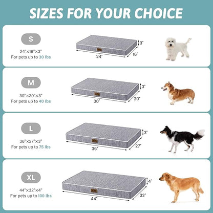 COZY KISS Cooling Dog Bed for Crate, Waterproof Orthopedic Dog Crate Mat with Removable Washable Cover, Egg Crate Foam Support Dog Bed, 36x27x3 Inch,Dark Grey