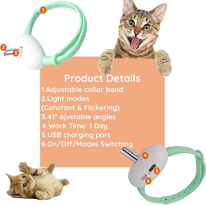 Laser Pointer Collar for Cats - Wearable Automatic Cat Laser Light Toy, Electric Smart Amusing USB Rechargeable Interactive Kitten Collar