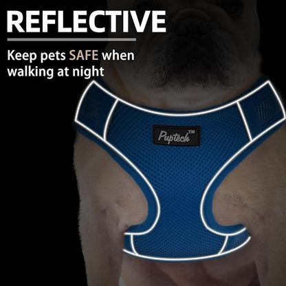 PUPTECK Small Dog Harness and Leash Set, No Pull Adjustable Puppy Cat Harness, Reflective Soft Mesh Pet Vest Small Sized, Blue, XS
