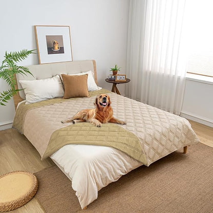 fuguitex Waterproof Dog Blanket Reversible for Small Dogs Resistant Leakproof Washable Couch Cushion Bed Protector Cover for Indoor Furniture Pet Friendly（52"*82",Beige+Taupe