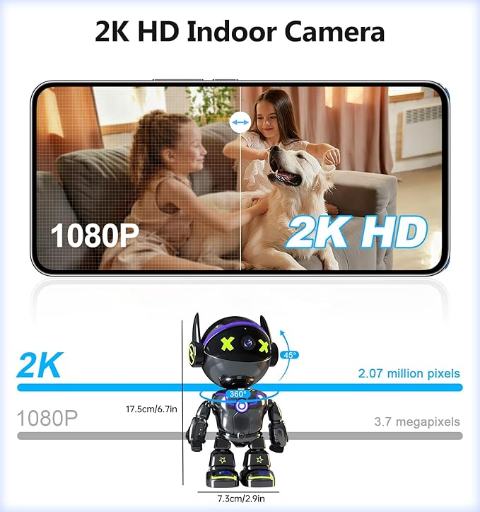Gyliziex Cameras for Home Security Indoor Robot, 2K 2.4&5Ghz Indoor Camera WiFi Wireless Pet/Nanny/Dog Camera Phone App, Human Detection Color Night Vision, 2 Way Talk