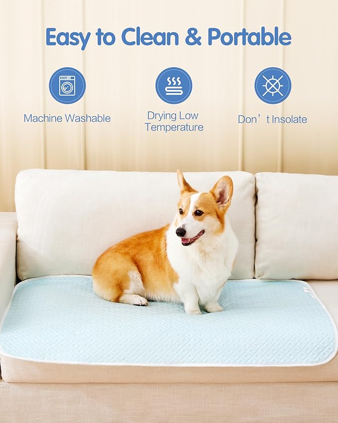 Dog Cooling Mat - Instant Cooling Pet Bed for Dogs & Cats, 6-12°F Drop, Non-Toxic & Machine Washable, Anti-Slip Bottom, Cool Mat for Indoor & Travel Use Light Blue 28" x 22"