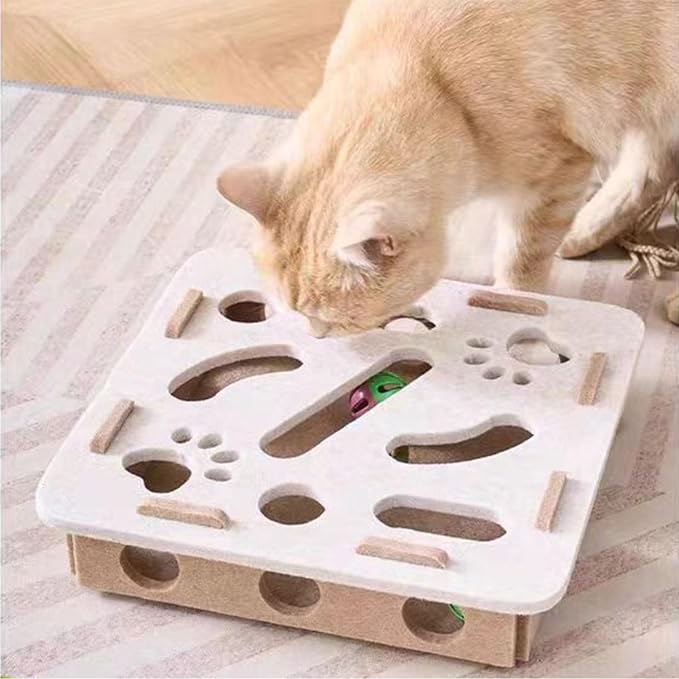 Cat Scratch Puzzle Enrichment Box, Kitten Nail File Scratcher, Interactive Cat Nail File Enrichment Box, Mental Felt Maze Box Stress Free Alternative to Clippers And Grinders (Grey, No Install)
