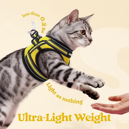 rabbitgoo Cat Harness and Leash Set for Walking Escape Proof, Adjustable Soft Kittens Vest with Reflective Strip for Cats, Comfortable Outdoor Vest, Bright Yellow, L