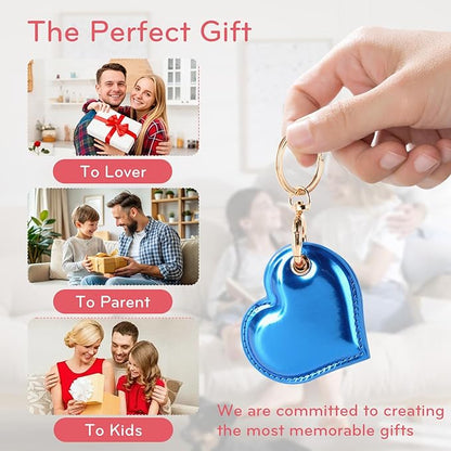 Leather Charm Keychain Holder Case Compatible with AirTag,Cute Protective Heart-Shaped Cover with Luxe Ring Clip,Finder GPS Tracker Case for Wallet Keys,Bag,Pets(Edge-Sealing,Blue)