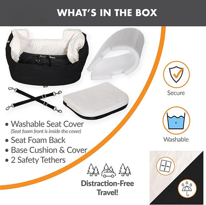 K&H Pet Products Bucket Booster Dog Car Seat for Small Dogs, Seat Belt Secured, 2 Safety Leashes, Washable Covers, Sturdy Pet Booster Seats for Traveling with Pets - Small Black/Cream