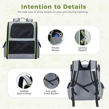 Lekereise Cat Backpack Carriers, Dog Carrier Backpacks with Breathable Mesh for Small Medium Cats Dogs Puppy Up to 17 Lbs, Pet Foldable Carrying Backpack Ventilated for Travel Hiking Collapsible