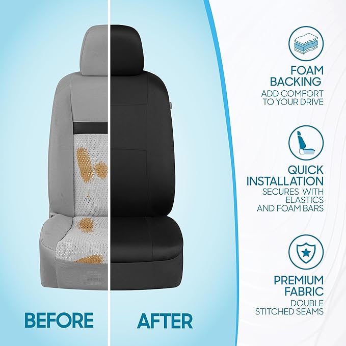BDK PolyPro Car Seat Covers Full Set in Solid Black, Front and Rear Split Bench Seat Covers for Cars, Easy to Install Car Seats Cover Set and Accessories for Auto Trucks Van SUV - Solid Black