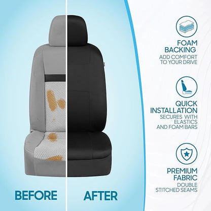 BDK PolyPro Car Seat Covers Full Set in Solid Black, Front and Rear Split Bench Seat Covers for Cars, Easy to Install Car Seats Cover Set and Accessories for Auto Trucks Van SUV - Solid Black