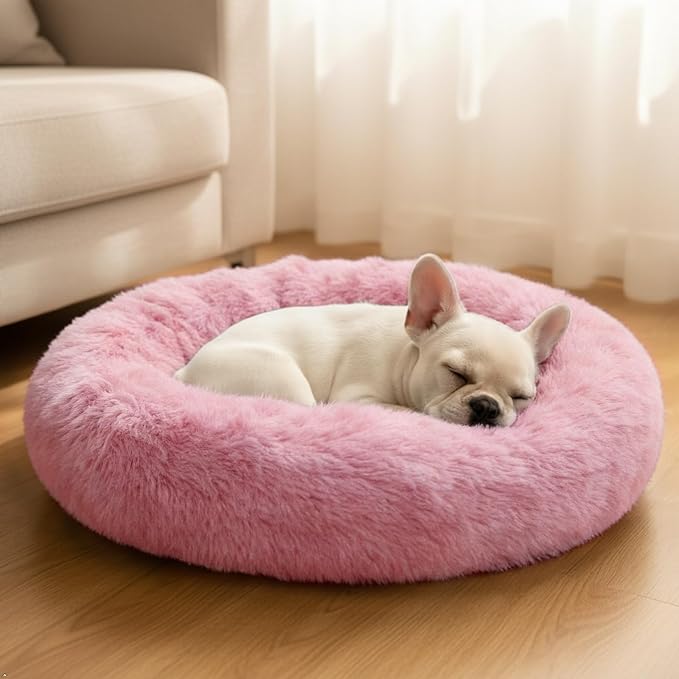 Comfort Donut Dog Bed for Small Dogs, Cat Bed & Pet Bed for Indoor Use, Medium Size with Soft Plush, Round Dog Beds for Large Dogs and Cats(Rubber Red,32''Lx32''Wx8''Th)