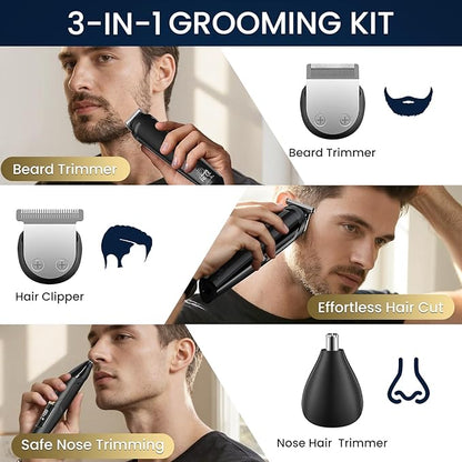 Ufree 3-in-1 Beard Trimmer for Men, Valentine Gifts for Men, IPX6 Waterproof Men's Electric Razor Shaver for Mustache, Professional Hair Trimmer Clippers, Type-C Body Grooming Kit