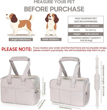 JourCraf Dog Purse Carrier for Small Dogs & Puppies Up 12 Lbs, Soft Cotton Tote Pet Shoulder Bag with Pockets, Foldable & Washable Breathable Puppy Carrier for Yorkie, Chihuahua & Cats - Gray