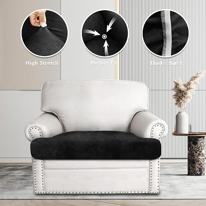 ANARACHON Leather Look Couch Cushion Covers Sofa Seat Slipcovers Sets Couches Furniture Protector for Sectional Armchair Loveseat Pets Kids Stretch Spandex Fabric (1 T-Cushion Armchair, Black)