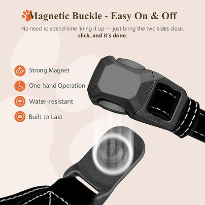 Magnetic Dog Harness and Leash Set with Quick Release Buckle, Easy On & Off Faux Leather Puppy Harness and Leash with Handle for Medium, Large Sized Dog