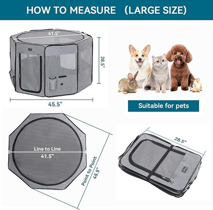Petsfit Portable Dog Playpen for for Large Dogs/Cat/Rabbit/Chick, with Water Bottle Holder and Carrying Case, for Travel/Indoor/Outdoor Use, Large (45.5"x45.5"x28.5")