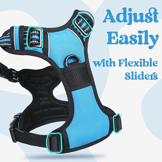 rabbitgoo Dog Harness for Large, No Pull Pet Harness with 3 Buckles, Adjustable Soft Padded Vest with Control Handle, Walking Reflective Pet Vest for Extra Large Dogs, Sky Blue, XL