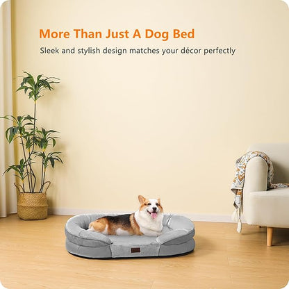 Dwanton Orthopedic Dog Bed for Medium Dogs with Gel Memory Foam, Waterproof Dog Sofa, Washable Pet Bed with Four Sided Bolster Cushion, Removable Cover & Non-Slip Bottom, 36", Light Gray
