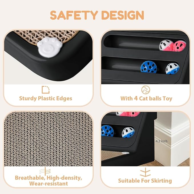 Goosheep Cat Scratching Board Kitten Scratching Ball Wall Scratchers for Indoor Cats L Shaped Cat Scratcher Cats with Scratcher Pads Black