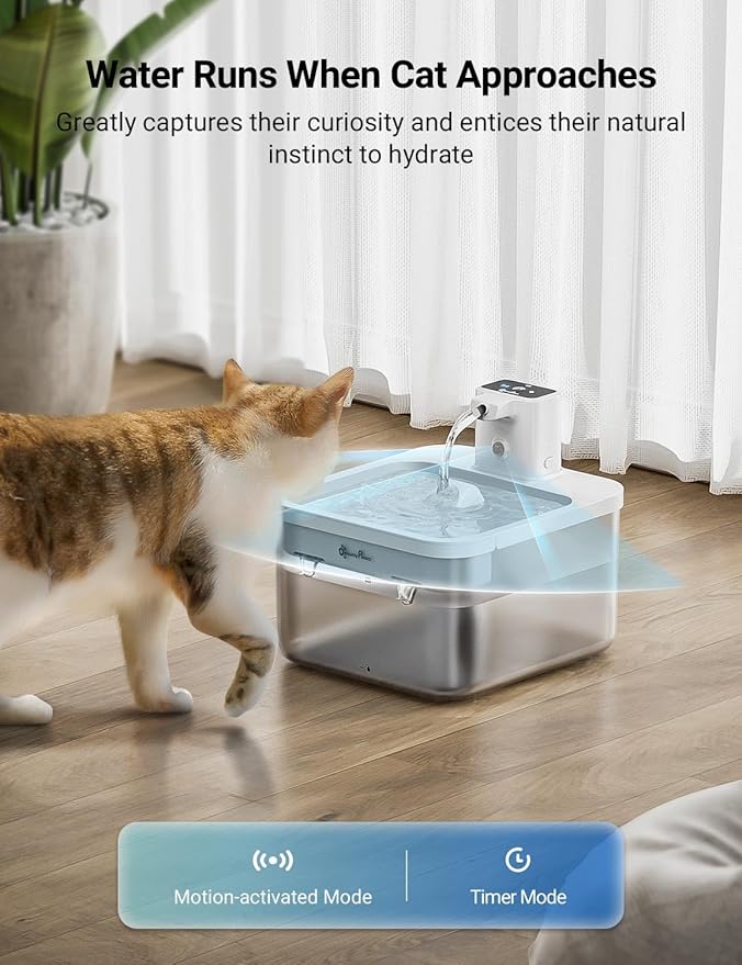 DownyPaws Cat Water Fountain Cordless, 84oz/2.5L Fursink Wireless Pet Water Fountains for Cats Indoor, Battery Operated Cat Drinking Fountain with Motion Sensor, Ultra Quiet Pump, BPA-Free, White