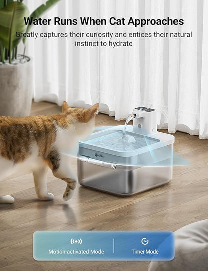 DownyPaws Cat Water Fountain Cordless, 84oz/2.5L Fursink Wireless Pet Water Fountains for Cats Indoor, Battery Operated Cat Drinking Fountain with Motion Sensor, Ultra Quiet Pump, BPA-Free, White