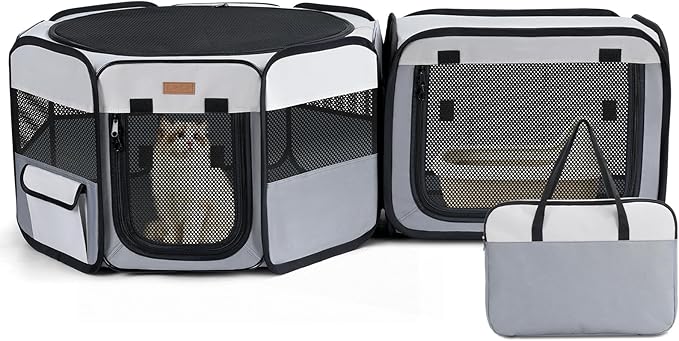 Lekereise Portable Cat Playpen, 47" × 16" Cat Playpen, 2-in-1 Dog Playpen Indoor Outdoor for Cats, Puppies and Small Pets, Independently Usable, with a Carry Bag