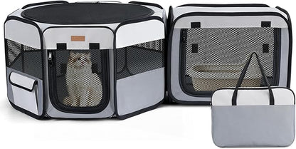Lekereise Portable Cat Playpen, 47" × 16" Cat Playpen, 2-in-1 Dog Playpen Indoor Outdoor for Cats, Puppies and Small Pets, Independently Usable, with a Carry Bag