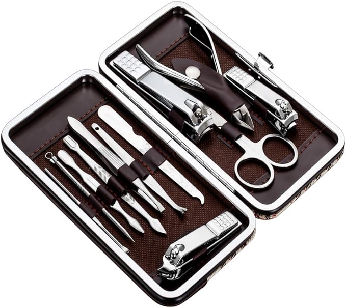 Tseoa Manicure, Pedicure Kit, Nail Clippers, Professional Grooming Kit, Nail Tools with Luxurious Travel Case, Set of 12 … (nail clippers 12pcs)