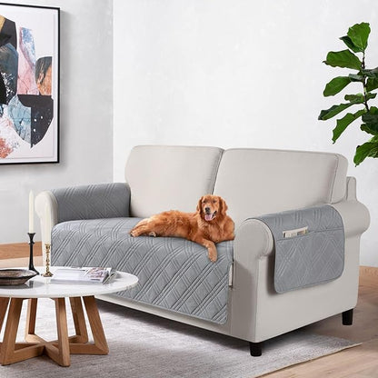 TAOCOCO Waterproof Loveseat Covers for Pets Dogs with Non Slip Backing, Sofa Seat Covers with Pocket for 2 Cushion Couch Washable Dog Couch Cover Protector Sofa Slipcovers(Loveseat Plus, Light Gray)