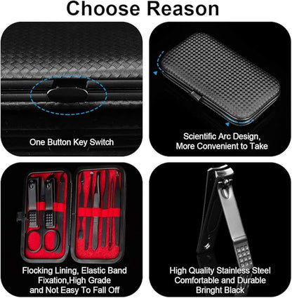 OKOM Professional Nail Clippers Set - 10 PCS Stainless Steel Nail Kit with Travel Case, Tweezers Manicure Set Gift for Men Women
