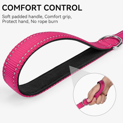 Joytale Dog Leash, 4 FT Double-Sided Reflective, Padded Handle Nylon Heavy Duty Leashes for Medium & Large Dogs Walking, Hotpink