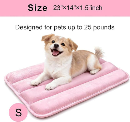 Dog Bed Mat, Reversible Dog Crate Pad with Washable Kennel Mat and Soft Foam, Flat Pet Bed for Dogs & Cats, for Crates Carriers & Travel (Pink, 23" L*14" W*1.5" Th)