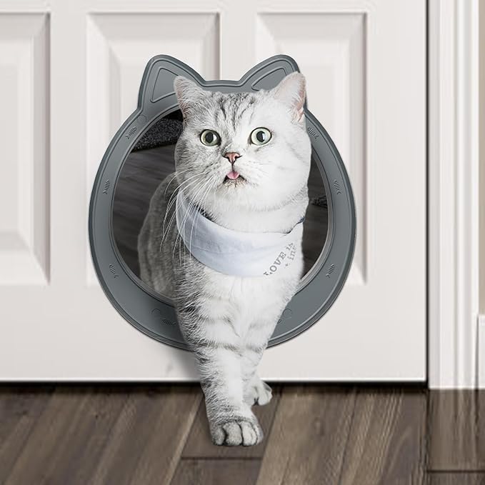 Large Cat Door Interior Door, No-Flap Cat Door for Interior Door, Pet Door for Cats, Easy DIY Setup, No Training, Up to 22 LBS, Easy to Install(Smoky Gray)