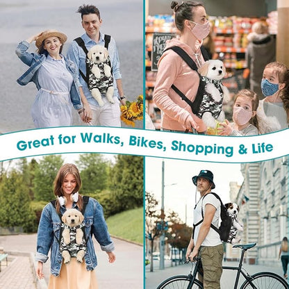 Dog Backpack Carrier, Front Pocket for Essentials, Legs Out Carrying Sling Travel Bag for Small Medium Dogs 4-7 Lbs, Soft Wearable Puppy Chest Carry Backpacks for Walking/Hiking/Camping/Traveling
