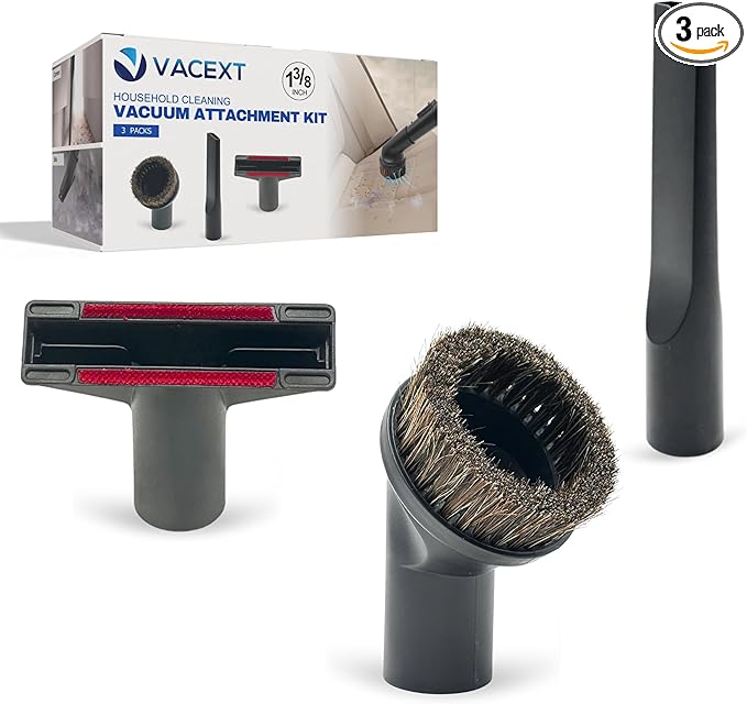 1-3/8'' Vacuum Brush Attachments for Shark, Miele & Most Canister/Handheld Vacuums - Crevice Tool, Upholstery & Horsehair Dusting Brushes - Pet Hair Removal Tool Attachment